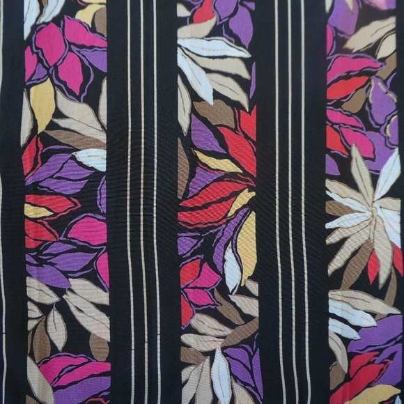 Vintage Secretary Dress Mixed Floral Stripes Pleated Skirt V Back USA - Picture 8 of 9